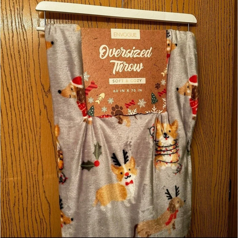 Holiday Christmas Dog Corgi & Dachshund Oversized Fleece Throw Blanket